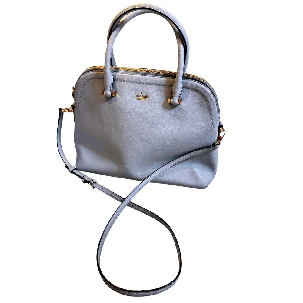 Kate Spade Light Blue Saffiano Leather Dome Satchel Crossbody Bag Gold Hardware